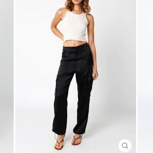 OLIVACEOUS CHUTE black SATIN CARGO PANTS small